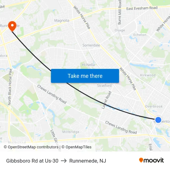 Gibbsboro Rd at Us-30 to Runnemede, NJ map