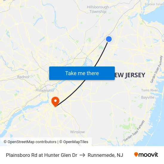 Plainsboro Rd at Hunter Glen Dr to Runnemede, NJ map