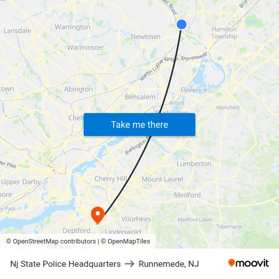 Nj State Police Headquarters to Runnemede, NJ map