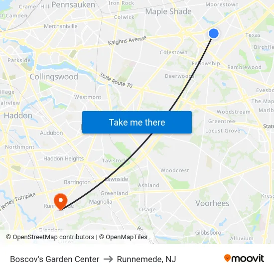 Boscov's Garden Center to Runnemede, NJ map