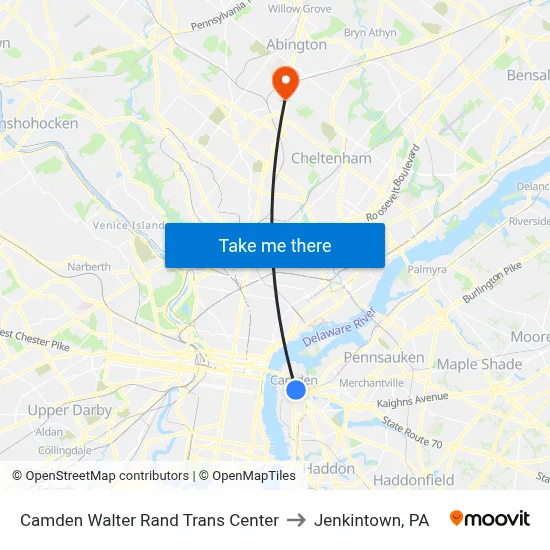 Camden Walter Rand Trans Center to Jenkintown, PA map