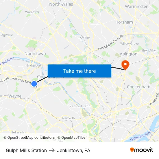 Gulph Mills Station to Jenkintown, PA map