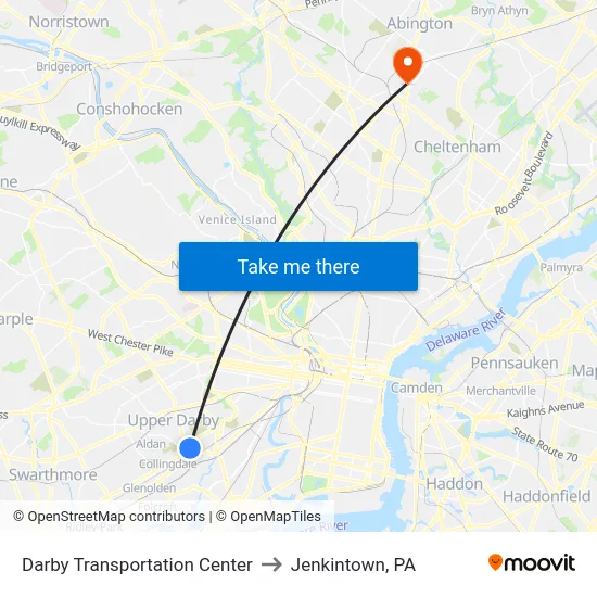 Darby Transportation Center to Jenkintown, PA map