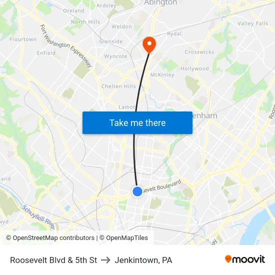 Roosevelt Blvd & 5th St to Jenkintown, PA map