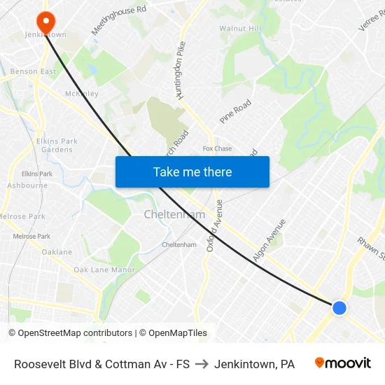Roosevelt Blvd & Cottman Av - FS to Jenkintown, PA map