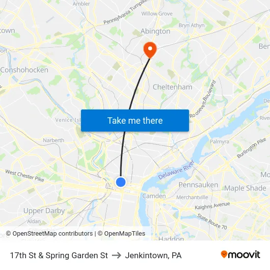 17th St & Spring Garden St to Jenkintown, PA map