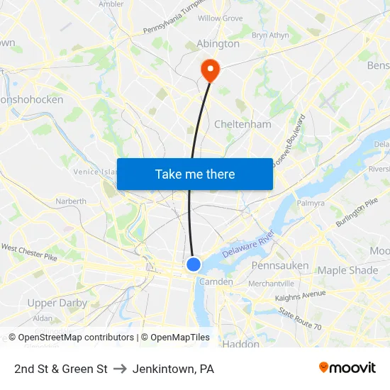 2nd St & Green St to Jenkintown, PA map