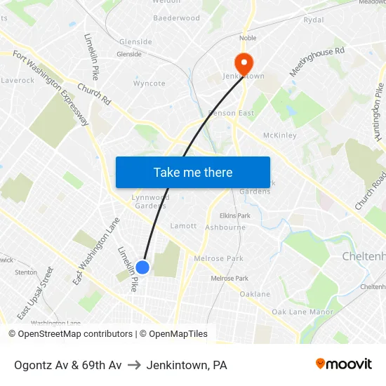 Ogontz Av & 69th Av to Jenkintown, PA map