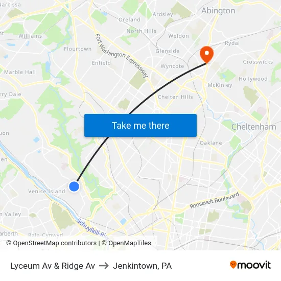 Lyceum Av & Ridge Av to Jenkintown, PA map
