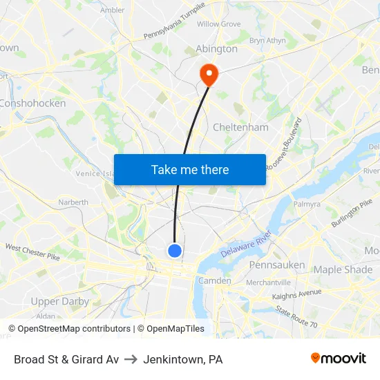 Broad St & Girard Av to Jenkintown, PA map