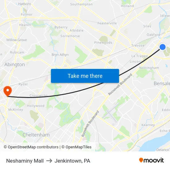 Neshaminy Mall to Jenkintown, PA map