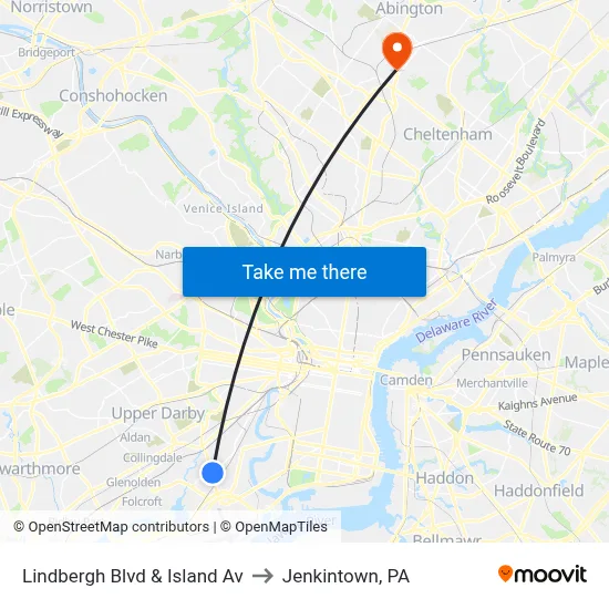 Lindbergh Blvd & Island Av to Jenkintown, PA map