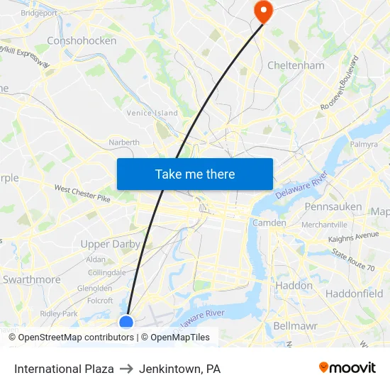 International Plaza to Jenkintown, PA map