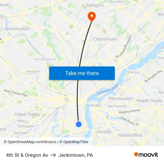 4th St & Oregon Av to Jenkintown, PA map