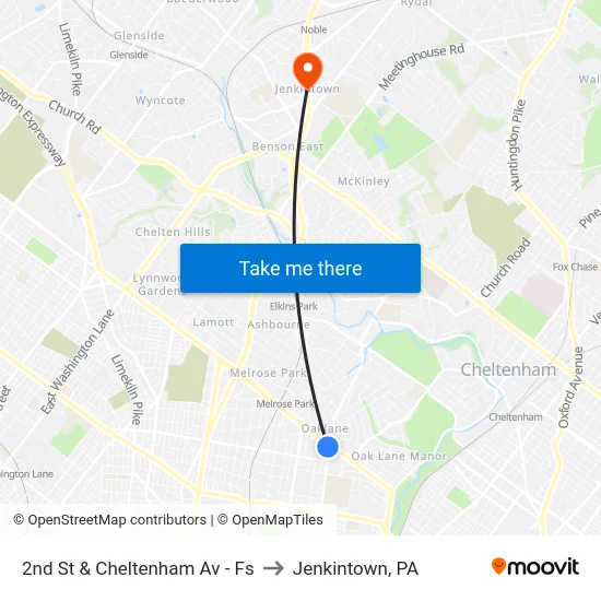 2nd St & Cheltenham Av - Fs to Jenkintown, PA map