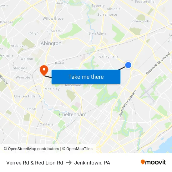 Verree Rd & Red Lion Rd to Jenkintown, PA map