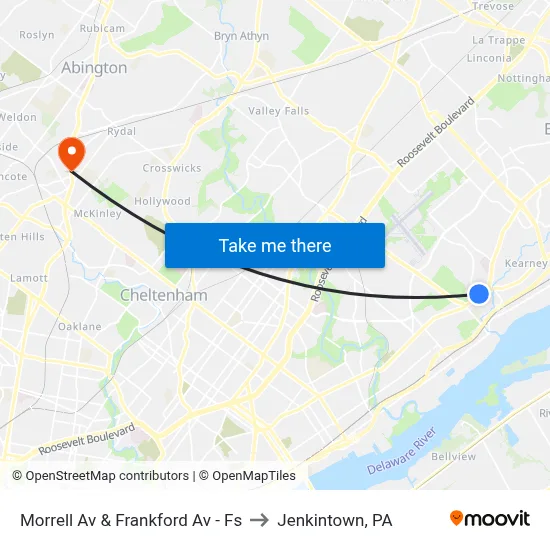 Morrell Av & Frankford Av - Fs to Jenkintown, PA map