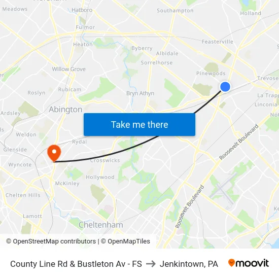 County Line Rd & Bustleton Av - FS to Jenkintown, PA map