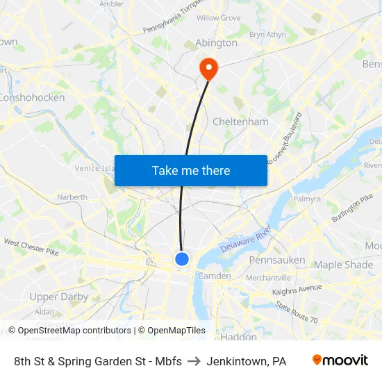 8th St & Spring Garden St - Mbfs to Jenkintown, PA map