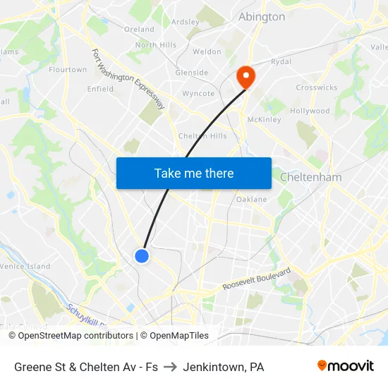 Greene St & Chelten Av - Fs to Jenkintown, PA map