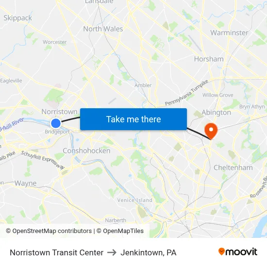 Norristown Transit Center to Jenkintown, PA map