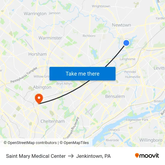Saint Mary Medical Center to Jenkintown, PA map