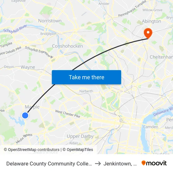 Delaware County Community College to Jenkintown, PA map