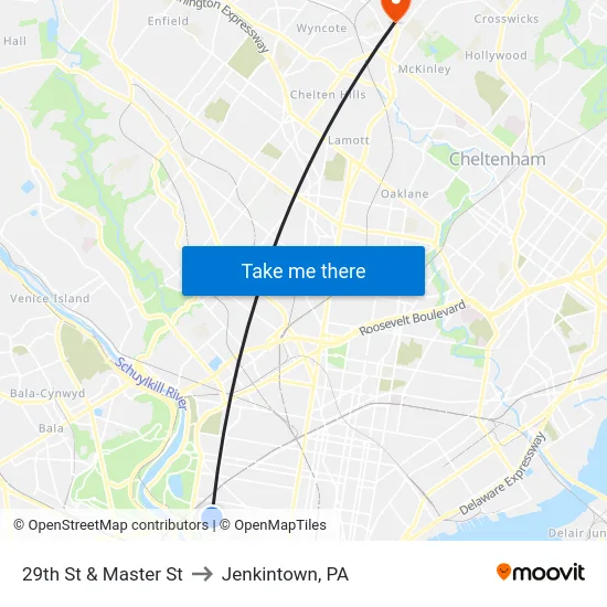 29th St & Master St to Jenkintown, PA map