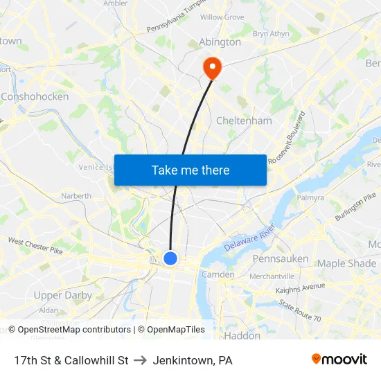 17th St & Callowhill St to Jenkintown, PA map