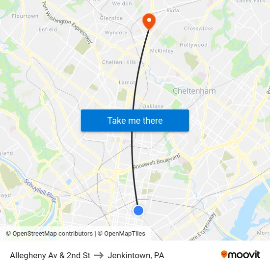 Allegheny Av & 2nd St to Jenkintown, PA map