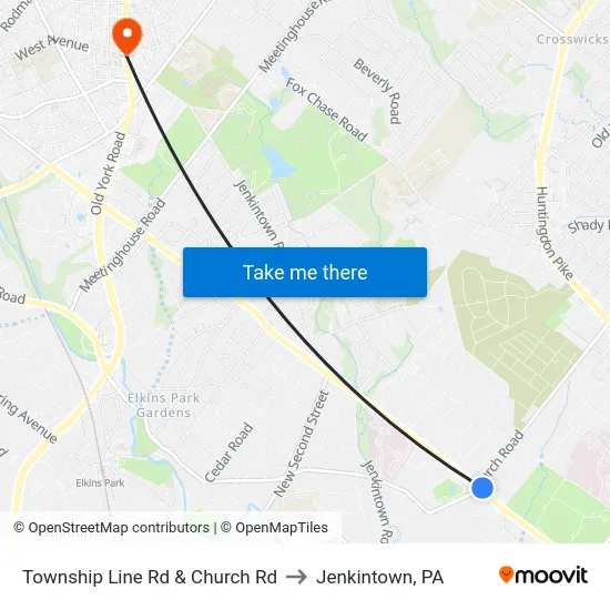 Township Line Rd & Church Rd to Jenkintown, PA map