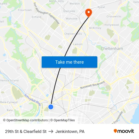 29th St & Clearfield St to Jenkintown, PA map