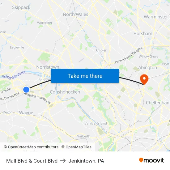 Mall Blvd & Court Blvd to Jenkintown, PA map