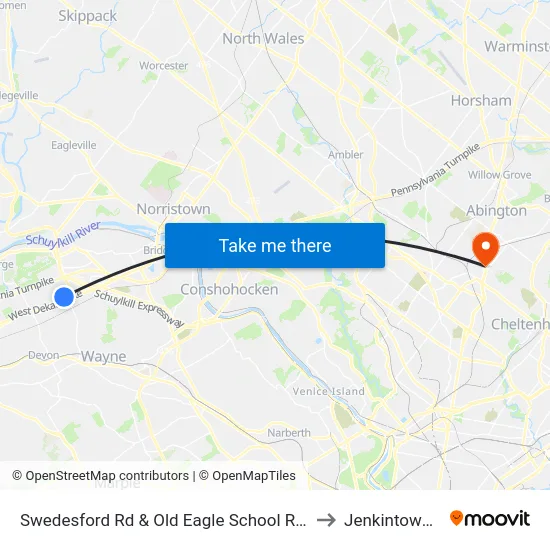 Swedesford Rd & Old Eagle School Rd - Mbns to Jenkintown, PA map