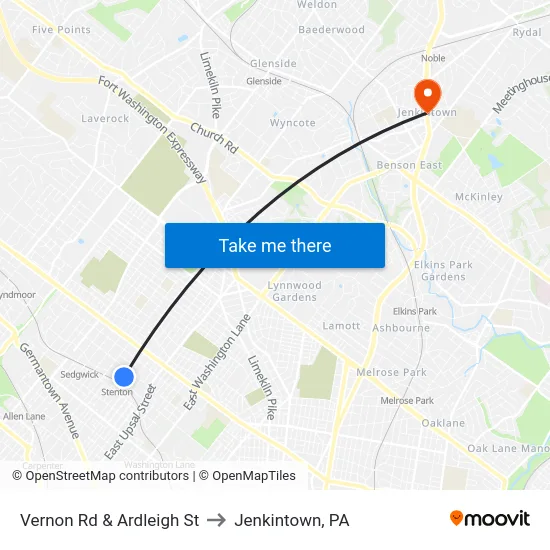 Vernon Rd & Ardleigh St to Jenkintown, PA map