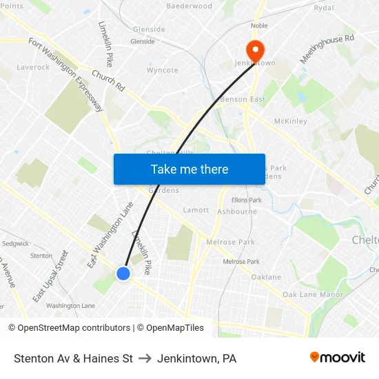 Stenton Av & Haines St to Jenkintown, PA map