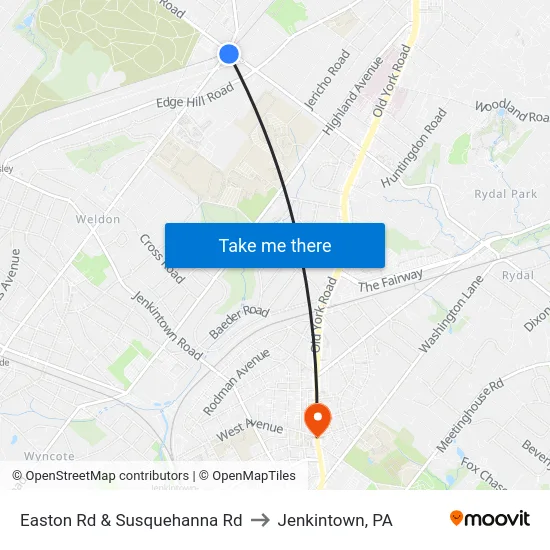 Easton Rd & Susquehanna Rd to Jenkintown, PA map