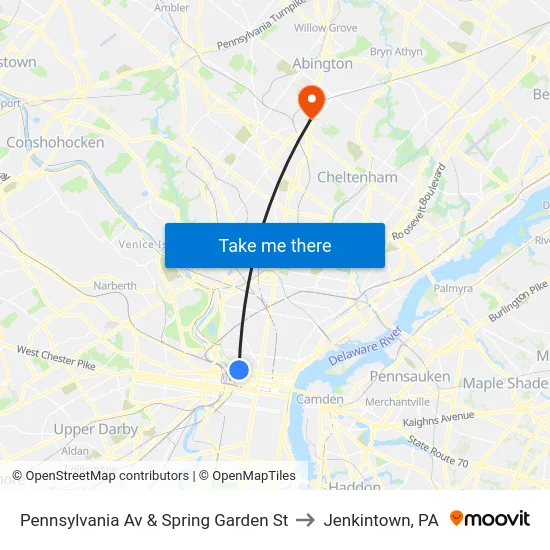 Pennsylvania Av & Spring Garden St to Jenkintown, PA map