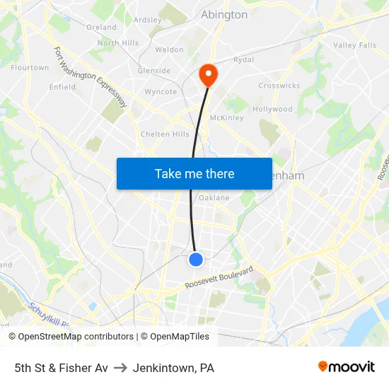 5th St & Fisher Av to Jenkintown, PA map