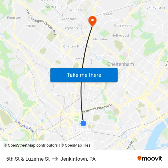 5th St & Luzerne St to Jenkintown, PA map