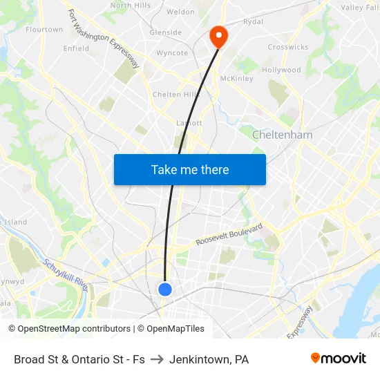 Broad St & Ontario St - Fs to Jenkintown, PA map