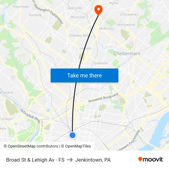 Broad St & Lehigh Av - FS to Jenkintown, PA map