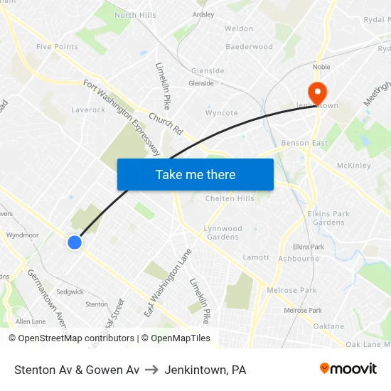 Stenton Av & Gowen Av to Jenkintown, PA map