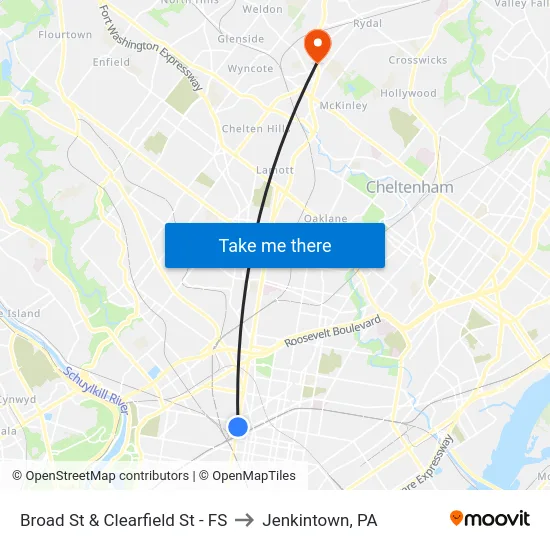 Broad St & Clearfield St - FS to Jenkintown, PA map