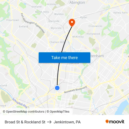 Broad St & Rockland St to Jenkintown, PA map
