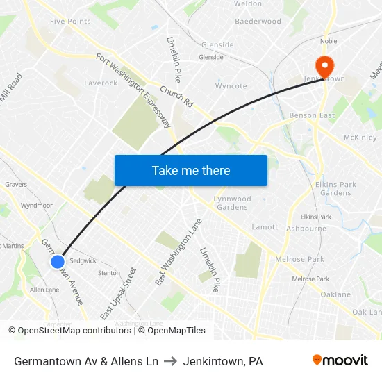 Germantown Av & Allens Ln to Jenkintown, PA map