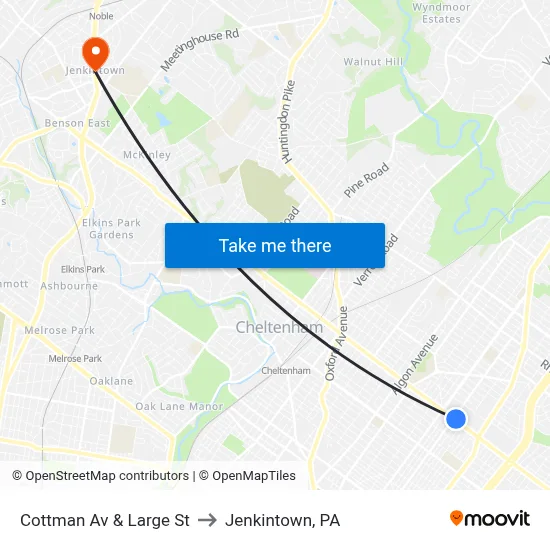 Cottman Av & Large St to Jenkintown, PA map