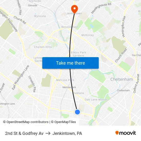 2nd St & Godfrey Av to Jenkintown, PA map
