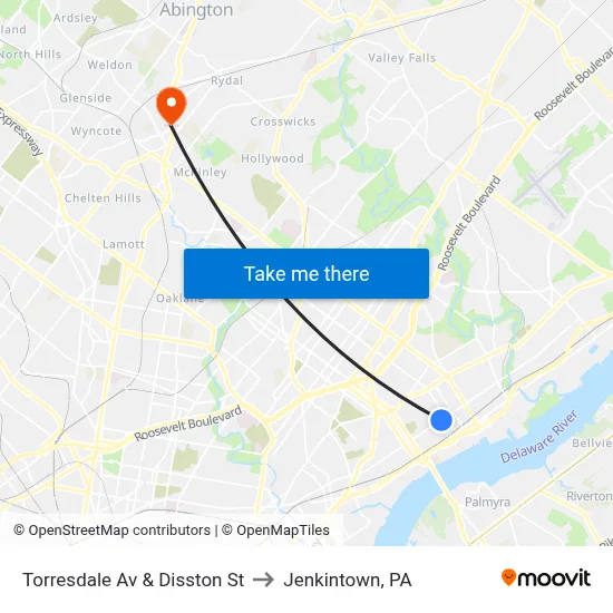 Torresdale Av & Disston St to Jenkintown, PA map