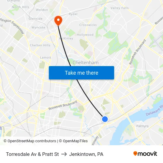 Torresdale Av & Pratt St to Jenkintown, PA map